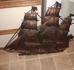 VTG MCM 1962 COPPERCRAFT CLIPPER SHIP SCHOONER SHIP WALL HANGING ART