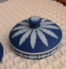 Dark Blue and White Wedgwood Jasperware Lidded Jar Approximately 4 1/2″ tall