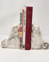 Stunning Vintage Restoration Hardware Solid Marble Scrolled Bookends Pair- Heavy