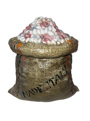 Vintage Italian Ceramic Canister Gunny Burlap￼ Sack Full Of Beans ￼