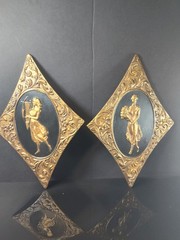1960s Sears Hollywood Regency Repousse Metal Greek Goddess Plaques Set 11″