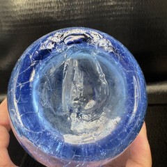 Hand Blown Blue Crackle Glass Vase Vessel Hand Made Glass Vase Studio Art Glass