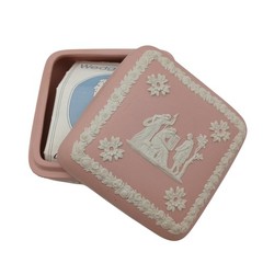 Wedgwood Pink Jasperware Trinket Box Cherub Relief 4″ Square