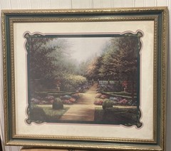 Home Interiors Picture Courtyard Picture Brass Frame Matted 27″x23 NVP