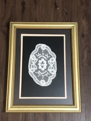 Antique Delicate Handmade White Lace In A Gold Frame Ready to Hang 15” X 12”