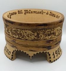 Vintage Norwegian Tine Butter Bowl Hand Carved Wood Rosemaling Morgedal 1980