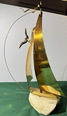 3 Vintage DeMott Brass MCM Metal Sculptures Onyx Base all Signed