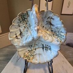 France Porcelain Depose Three compartment caddy Bird painted.