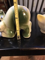 2- Vintage Cats Green & Yellow Ceramic McCoy Shawnee Hall Unknown