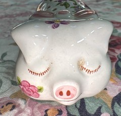 Vintage Porcelain Potpourri Pig Figurine Hand Decorated Pink Flowers 1978 Brazil