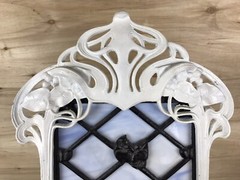 Vintage ART NOUVEAU HEAVY Figural Painted Cast Iron Easel Stained Glass Panel