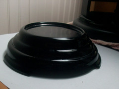 Vintage black art glass Fenton display base stand 3 footed 1 3/4″ tall Excellent