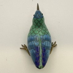 Vintage Cloisonné & Brass Miniature 5” Sandpiper Bird Sculpture Figurine