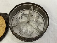 Vintage PNCW 3-Pc Covered Footed Nut Candy Dish Repousse Brass Glass