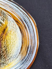 Amber Glass Candy Dish Carnival Glass Sunflower Pattern Oval Vintage Chip