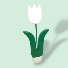 Vintage 1990s Wooden White Tulip Folk Art Decor Scandinavian Dutch 12″