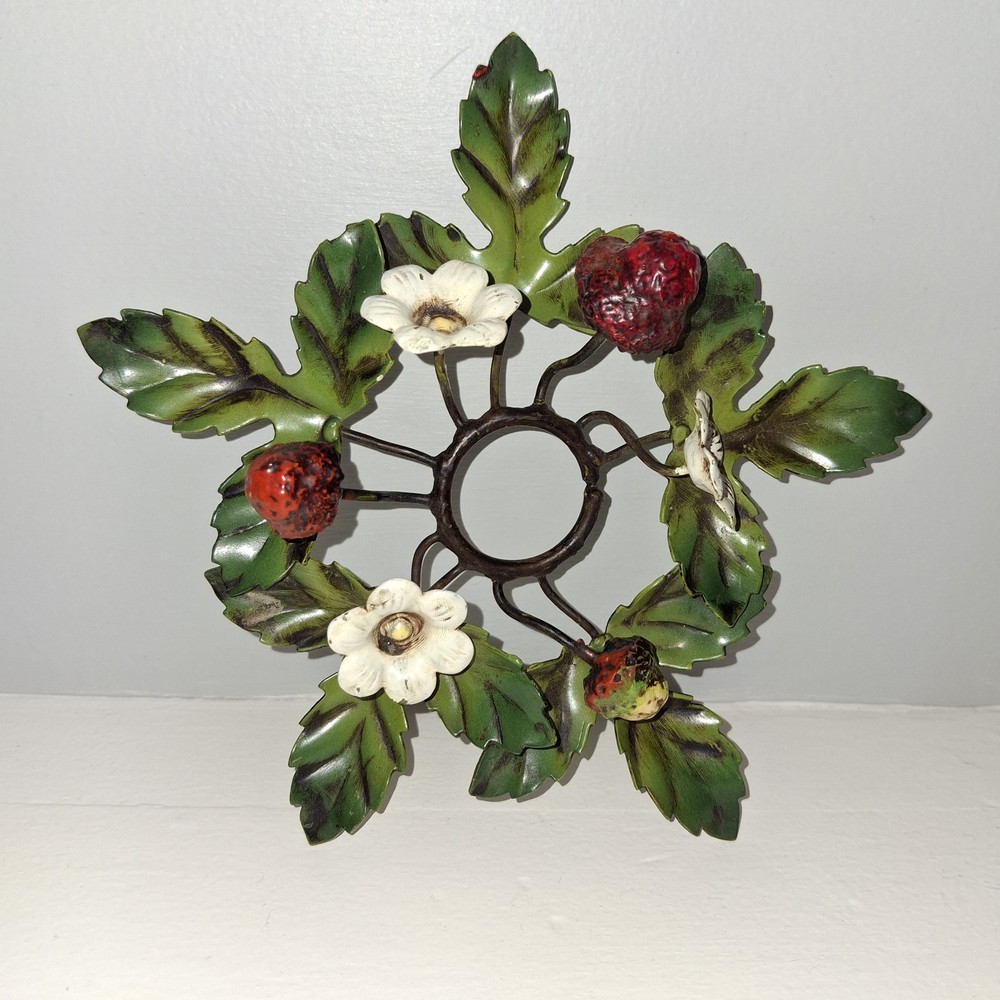 Vtg Italian Tole Strawberry Candleholder Toleware Cottagecore Shabby Chic