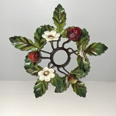 Vtg Italian Tole Strawberry Candleholder Toleware Cottagecore Shabby Chic