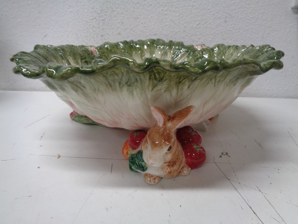 Fitz & Floyd – English Garden Bunnies Centerpiece Footed Bowl 13″