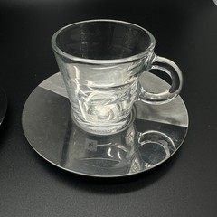 Pair of Nespresso View Collection Glass Expresso Cups & Stainless Steel Saucers