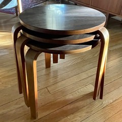 Modernist Aalto Alvar Style 3 Stacking Bent Leg Tables Vintage Formica Tops