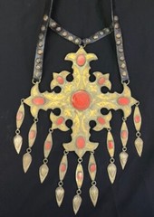 Huge Turkmen Silver Gold Plated Unique Necklace With Red Coral Stone