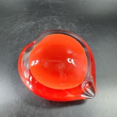 Hand Blown Red Heart Glass Paperweight Figurine Cased Heavy Glass Figure VTG