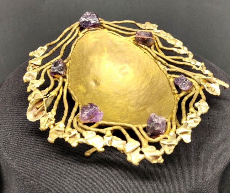 Copa Collection Made in Brazil Brutalist Style Metal and Gems Trinket Dish Soap
