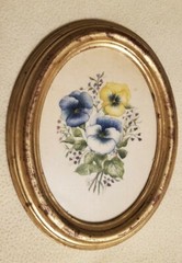 Two Vintage 1974 Handpainted Floral Portraits on Fabric Framed Ready to Hang