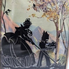 PAIR of Reverse Painted Couple Romance Silhouettes on Convex Glass 1940 VINTAGE.