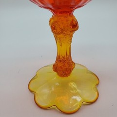 Fenton Cabbage Rose Style Amberina Glass Ruffled Compote Candy Dish 710B