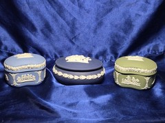 Lot Of 3 Wedgwood Jasperware Lidded Boxes Made In England, 1 Hard To Find. Mint