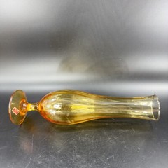 Vintage Venetian Amber Art Glass Vase With Made In Italy Sticker Footed Vase VTG