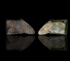 Early Christian Egypt Coptic Bronze Plaque Fragment with Haloed Saint Authentic