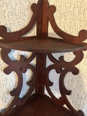 Vtg /Antique Handmade Corner Wall Shelf Wood Three Tier Scroll Hanging 29”