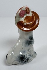 Pico NY Vintage Collectible Porcelain Grey & Black Poodle Figurine Hat w/Flowers