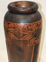 Very Large Art Nouveau Pokerwork Vase Signed Howe — 41 cm High
