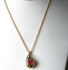Goebel Olszewski Red Rose Pendant Necklace Painted/Sculpted Vintage NEW in Box