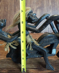 Primitive Tiki Tribal Wood Carving of 2 Natives on a Motorcycle
