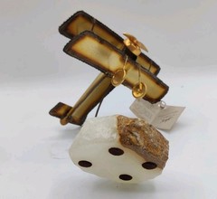 Vintage MCM Demott BiPlane Golden Metal Stone Base Art Decor Signed