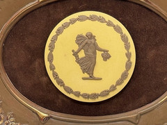 WEDGWOOD Cane Yellow & Brown Jasperware Dancing Hours Medallion Plaque, Framed