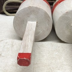 Set of 2 Vintage Bouy Wood White Red Stripe Marked LH-06 Lobster Nautical Decor
