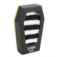 UNISEX GOTH FLUFFY BLACK AND WHITE STRIPEY SOCKS IN COFFIN, BN, FREE UK POST