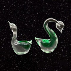 Vintage Vinci Green Hand Blown Art Glass Birds Sommerso Figurines 4”t 3”w