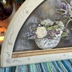 Vintage Wooden Arched Iris Lily Of The Valley Floral Crackled Designed Print