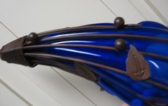 Rare Beautiful Cornucopia Cobalt Blue Glass with Metal Copper/Brass Stand 11″x6″