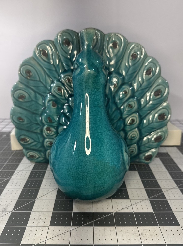 Vintage Italian Majolica Peacock Stunning Unique 11″ Wing Span