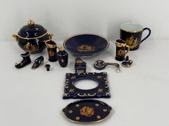 Vintage 14 Piece Lot – MINI Limoges Castel France Cobalt Blue 22 Karat Gold Trim