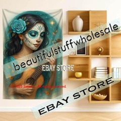Sugar Skull Guitar Tapestry Gothic Music Fantasy picture 39X59 in