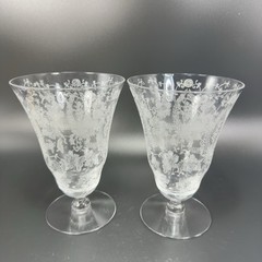 Vintage Viking Glass PRELUDE Etched Clear Footed Glasses Cups Tumblers Set 2